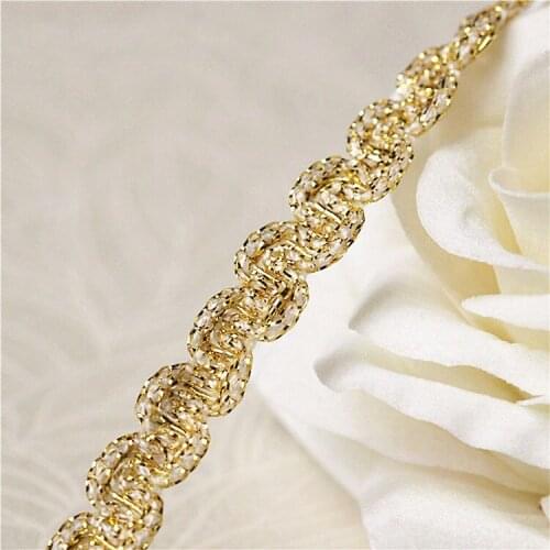 5Meters/lot Bright Gold Lace Accessories Ribbon DIY Handmade Sewing Cloth Clothes Side Gold Wave lace Width 1CM A1396