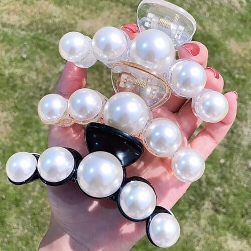 Korean Big Pearl Hair Claw For Women Ladies Makeup Hair Barrettes Hair Accessories Cross Crab Bath Clip Fashion Girl Headwear