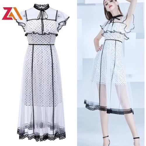 ZALady designer party evening midi long dress fairycone elegant traf basic summer polka dot ruffles mesh dresses women clothing