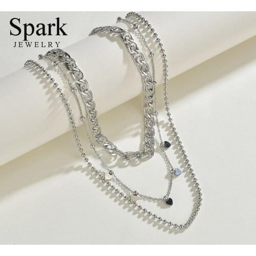 Spark Stainless Steel Tiny Heart Pendant Necklace Multilayer Chain Beads Necklaces For Women Girls Party Gift Collar Bijoux