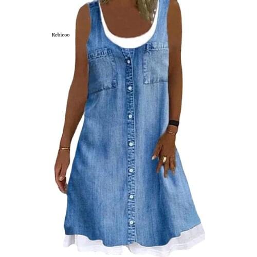 Women Vintage Sleeveless A-Line Dress Summer Casual Square Collar Party Dress Fashion Tank Loose Dress Vestido