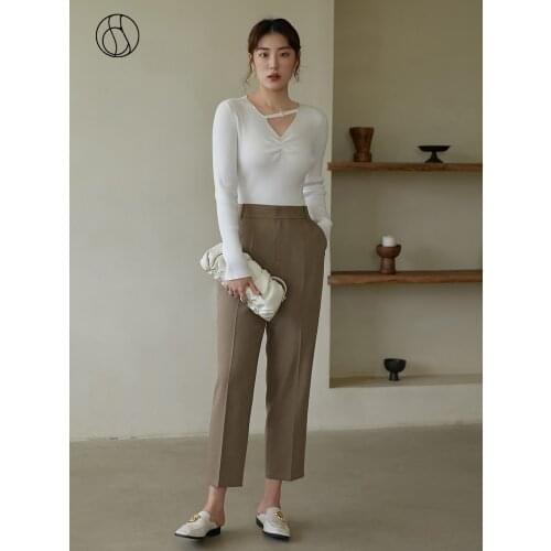 DUSHU Woman Pants Office Ladies All-match Straight-leg Pants Autumn New Slim Casual Pants Solid Cropped Trousers Women Pants