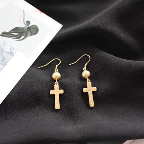 2018 Fashion Jewelry New Korean Gold Metal Long Cross Earrings Boucle d'oreille Femme Brinco Bijoux BTS Earrings For Women Men