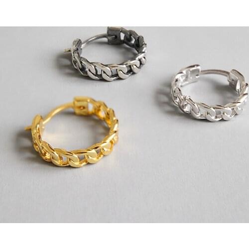 Vintage 925 sterling silver earrings for women gift, simple retro chain hoop earrings aretes brincos femme top quality jewelry