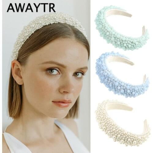 AWAYTR Pearl Headdress Baroque Hair Band Luxury Beads Headband Wedding Headwear Women Bridal Hair Accessories Wholesale