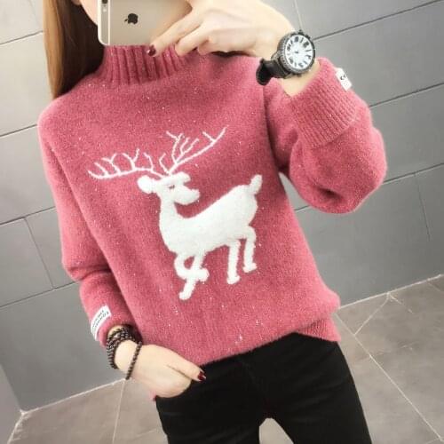 Mink Fleece Thickened Sweater Womens 2021 Autumn Winter New Loose Long Sleeve Half-high Collar Pullover Women Fawn Jumpers