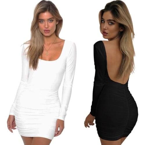 2021 female summer spring and autumnlong-sleevedV-neck sexy mini dress plus size high quality black retro backless evening dress