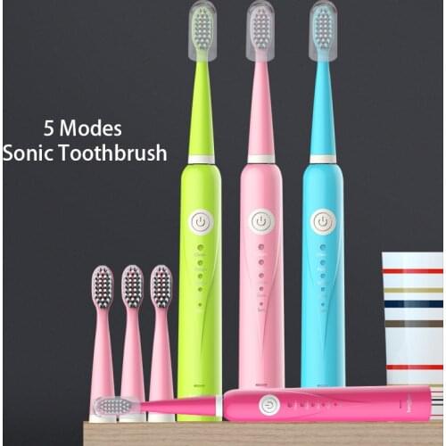 Langtian Ultrasonic Toothbrush Rechargeable Electric Tooth Brush 5 Brushing Modes Sonic Toothbrush Travel Smartimer 2 Or 4 Heads