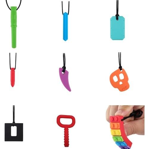 1Pc Sensory Chew Necklace Brick Chewy Kids Silicone Biting Topper Baby Teether Toy Children with Autism Baby Care BPA Free Beads