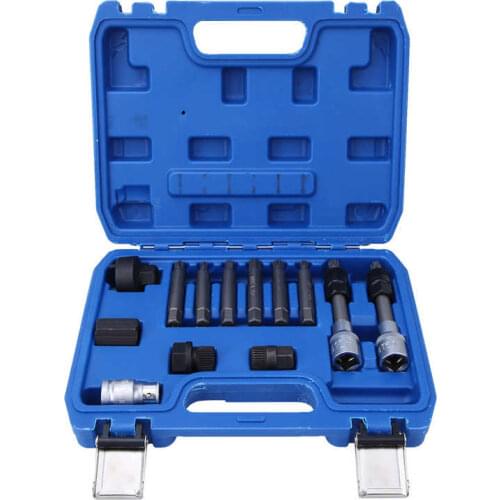 13pcs Alternator Freewheel Pulley Removal Socket Bit Set Service Hand Tool Kit Alternator Pulley Removal