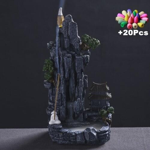 20 Incense Cones Waterfall Backflow Incense Burner Zen Yoga Tea Room Decoration Micro landscape Incense Stick Holder Ashtray