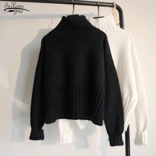 2021 Autumn Winter Pullover Loose Languid Lazy Web Celebrity Sweater Turtleneck Small Fresh Sweet Long Sleeve Blouse White 16006