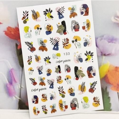 3D Nail Stickers Summer Design Nail Foil Line Flowers Letter Grass Fashion Glue Sticker for Manicure Cute Nail Art Decoration