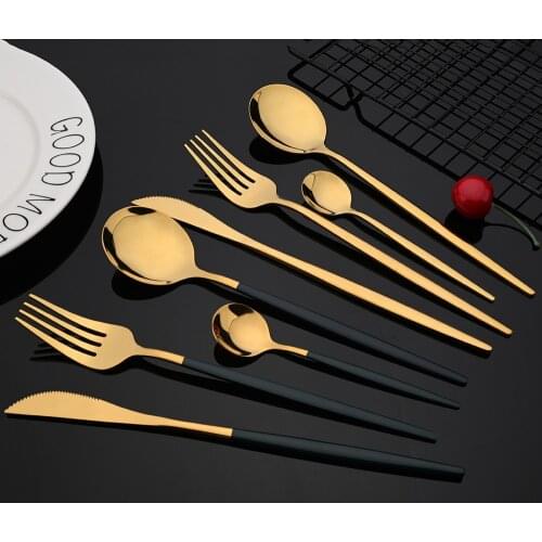 40Pcs/10Set Green Gold Cutlery Set Mirror Colorful Flatware Set Stainless Steel Dinnerware Kitchen Silverware Gold Tableware Set
