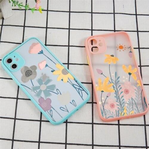 Phone Case for IPhone 11 Pro X XR XS Max 8 7 6S Plus SE2020 Fashion Flower Floral Transparent Lens Protection Hard Cover