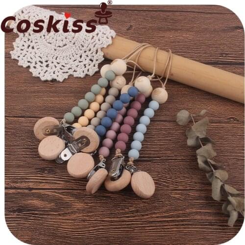 Coskiss 1pcs Baby Beech Wooden Pacifier Clip Round Pacifier Clitp Wooden Beads Soother Chain Baby Shower Gift For Kids Toys