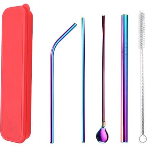 Environmentally friendly 6pcs/lot 304 Stainless Steel Straw Pearl Milk Tea Straight Beverage Bend Clean Brush Box Straws Drink