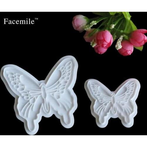 Facemile Butterfly Fondant Cake Decor Sugar Craft Plunger Cutter Flower Mold Cake Embosser Molds 2pcs/set 04074