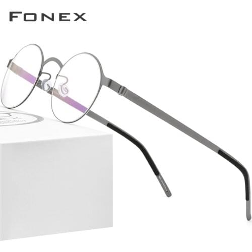 FONEX Handmade Glasses Frame Men Vintage Round Screwless Eyewear Optical Prescription Brand Designer Eyeglasses Women 98626