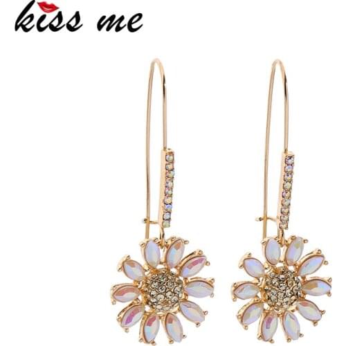 Kissme Exquisite Crystal Flowers Drop Earrings For Women Party Gifts Gold Color Fashion Jewelry Ear Hook Dropshipping Wholesale