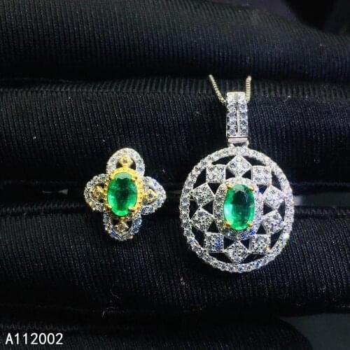 KJJEAXCMY fine jewelry natural Emerald 925 sterling silver women gemstone pendant necklace ring set support test noble