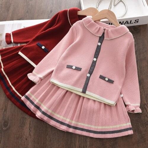 Menoea Kids Girls Clothing Sets 2021 Autumn Winter Toddler Cardigan Knitting Sweater Skirts 2Pcs Suit Children Fall Clothes