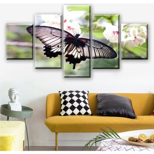 Modular Picture Home Wall Art Framework Print Canvas 5 Pieces Nature Animal Butterfly and Flower Poster Painting For Living Room
