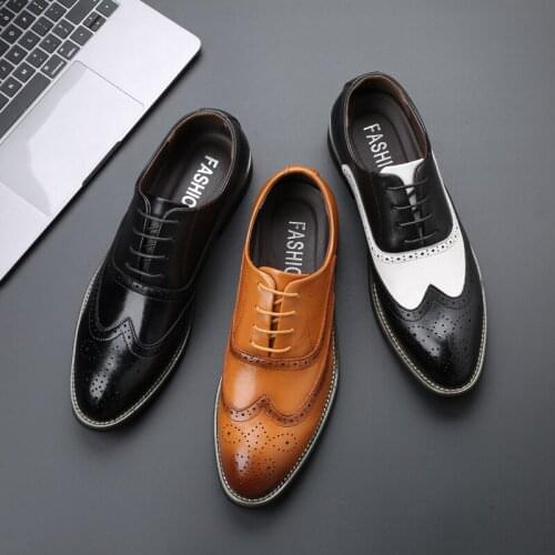 New Vintage British Fashion Casual Men Shoes Mixed Colors Formal Dress Leather Shoes Business Wedding Brogue Shoes Loafers