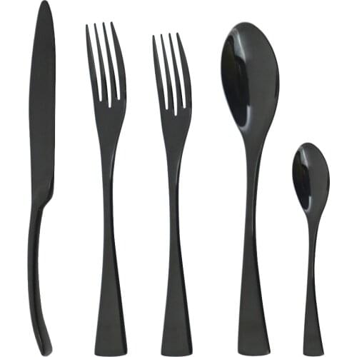 5Pcs/Set 304 Stainless Steel Dinnerware Set Western Black Cutlery Set Knife Dessert Fork Spoon Tableware Kitchen Silverware Set