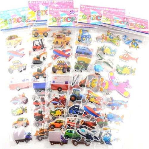 5sheets/set 3D Cartoon Transport Cars Stickers Kids Classic Toys Bubble Sticker School Reward Gift Decoration