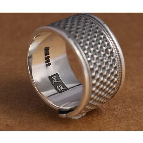 New real S999 pure silver auspicious cloud adjustable ring for men wide silver ring retro telescopic Thai silver man ring