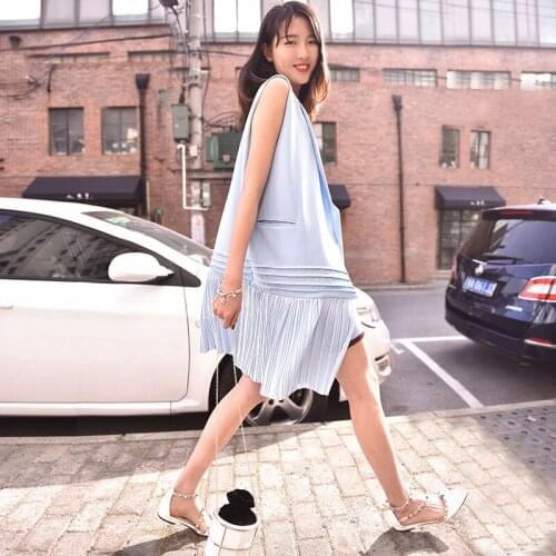 2020 Spring and Summer New Lapel Bow Lace Pleated Sleeveless Vest Suit