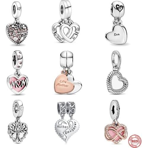 New Hot Sale Family Bead Pendant Mom Son Happiness Tree Charm Fit Pandora Original Sterling Silver 925 Bracelet For Jewelry Gift