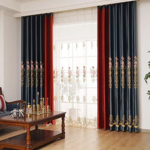 Curtains for Living New European Style Modern Minimalist Light Luxury Fabric Dark Blue Embroidered Curtains Dining Room Bedroom