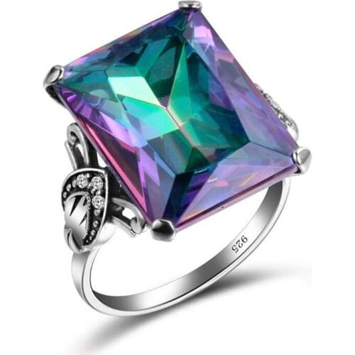 Mysterious Rainbow Big Square Zircon Rings For Women Silver Color Ring Fashion Luxury Jewelry Rings Gifts