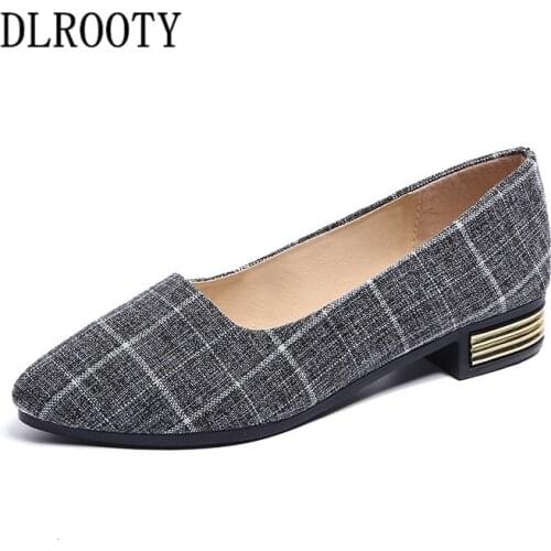 Women Flats Shoes Loafers Shallow Slip On 2019 Autumn Fashion Plaid Pointed Toe Sweet Flat Casual Solid Comfortable