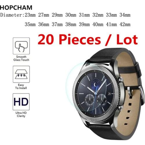 HOPCHAM 20pcs Round Smart Watch Tempered Glass Diameter 30mm 31mm 32mm 33mm 34mm 35mm 36mm 42mmScreen Protector Protective Film