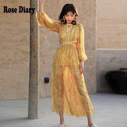 RoseDiary Vintage Summer Bohemian Sexy Cut Out Chiffon Boho Chic Dress Women Rivet Sexy Beach Casual Vestidos Zaful Robes