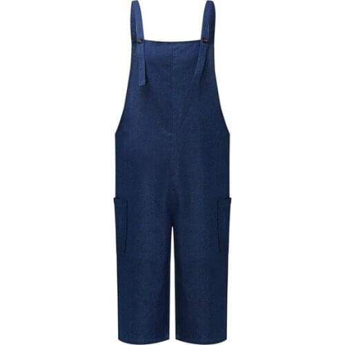 Women Jumpsuit Playsuits Pockets Denim Look Dungaree Harem Trousers Pants