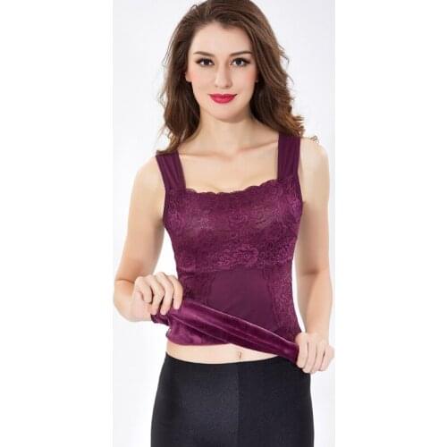 Sanderala Winter Warm Thick Velvet Vest Solid Camis Female Casual Lace Slim Basic Shirt Plus Size Thermal Top Woman Underwear