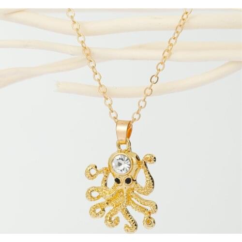 1pc Creative Shiny Octopus Animal Necklace For Women Gift Jewelry Vintage Unique Metal Marine Animal Necklace Clavicle Chain