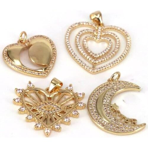 10Pcs 2021 New Gold Color CZ Cubic Zirconia Dainty Trendy Moon And Heart Eye Charm Pendant Diy Design Charms For Jewelry Making