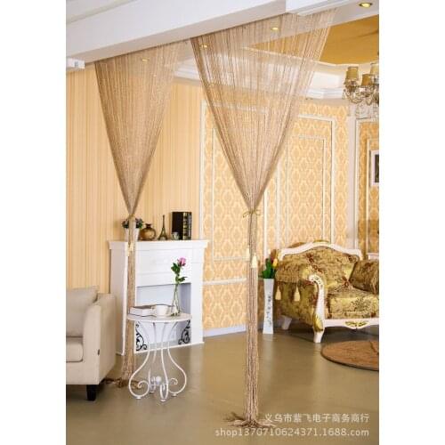 200X100cm Luxury Silver Silk Curtain Flash Line Shiny Tassel String Door Curtains Living Room Divider Home Decoration Cortinas