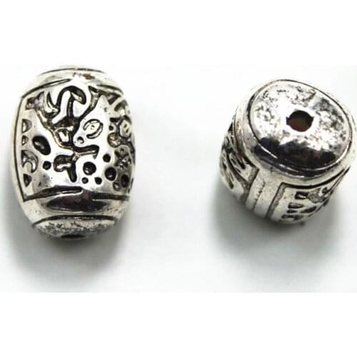 2015 Antique Silver Acrylic Oval Loose Beads Engraved Fit European Charm Jewelry Findings Making 20pcs C-006