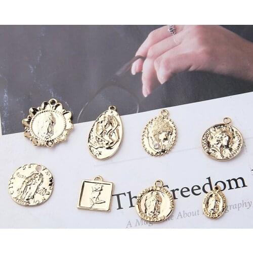 6pcs Vintage Beauty Queen Copper Plated Real Gold Women Earrings Girls Fashion Earrings Pendant Diy Jewelry Accessories Material