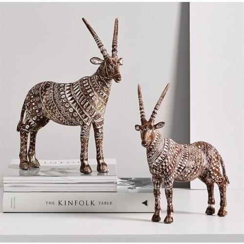 AFRICAN ANTELOPE ART SCULPTURE ANIMAL STATUE FIGURINE RESIN CRAFTS HOME DECORATION ACCESSORIES GIFT R4758