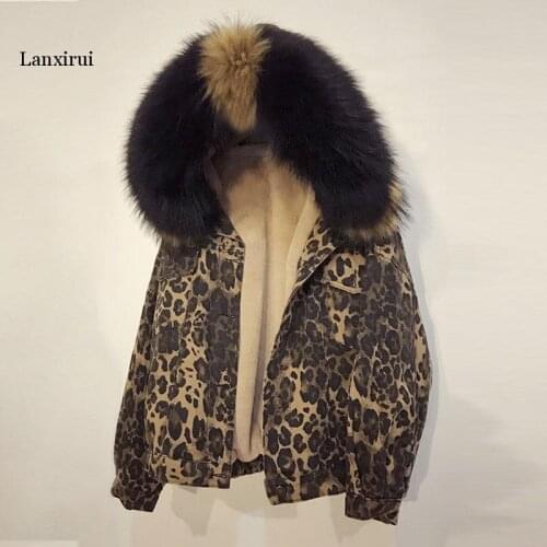 Velvet thick leopard jacket female winter big fur collar Korean locomotive lamb coat female short coat
