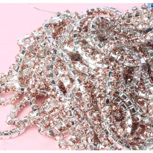 10Yard Peach Color Claw Crystal Rhinestones Chain Gradient DIY Dense Silver Base Rhineston Chain Garment&Bag Art Decoration
