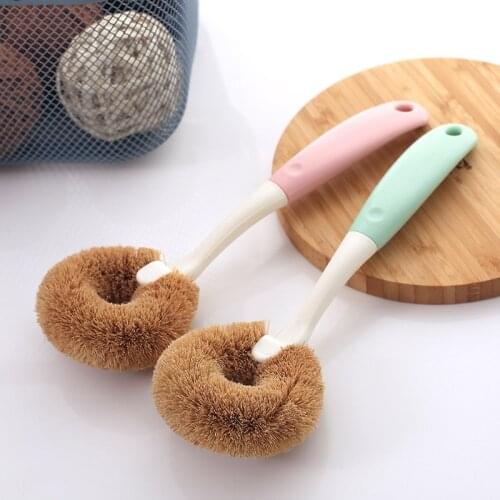 Cleaning Brush Household Coconut Palm Non-stick Oil Dishwashing Brush Kitchen Tools Long Handle Pan Washing Brush