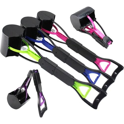Long Handle Pet Dog Pooper Scooper Cleaning Pick Up Grabber Remover Tools Plastic Poop Scoopers For Dogs Pink Purple